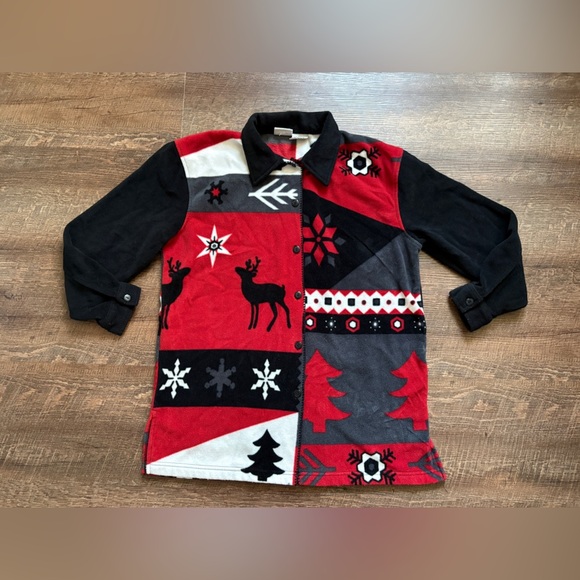 CAPACITY vintage 90s fleece holiday button down shirt jacket winter oversized S - Picture 7 of 12